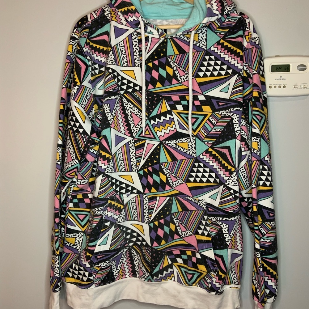 XL Super Massive multi coloured hoodie. Music inspired prints.